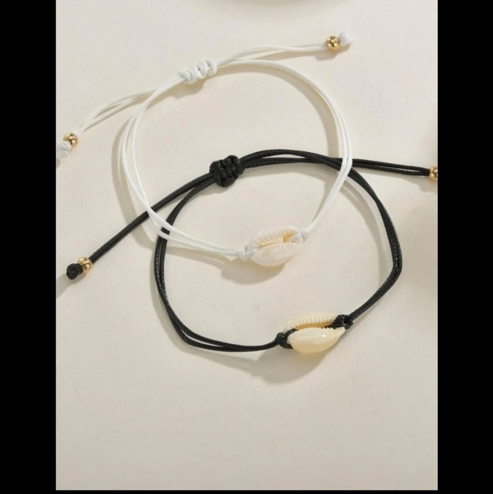 2 piece Puka Shell White & Black Wire Friendship Bracelet Set~LAST ONE 🕐 - Picture 3 of 6